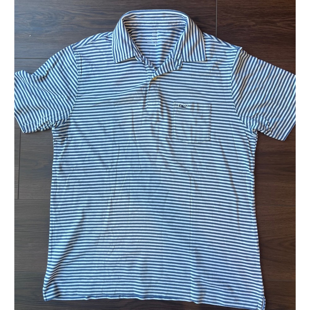 Vineyard Vines Mens Small Blue White Striped Pima Cotton Pocket Polo Shirt